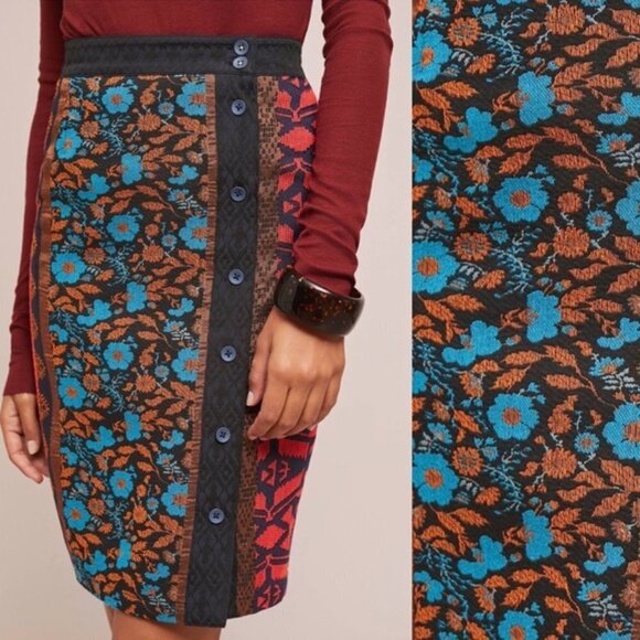 Anthropologie Colorful Dolan Jacquard Button Pencil Skirt Size M NWT Rare Find! - Picture 3 of 10